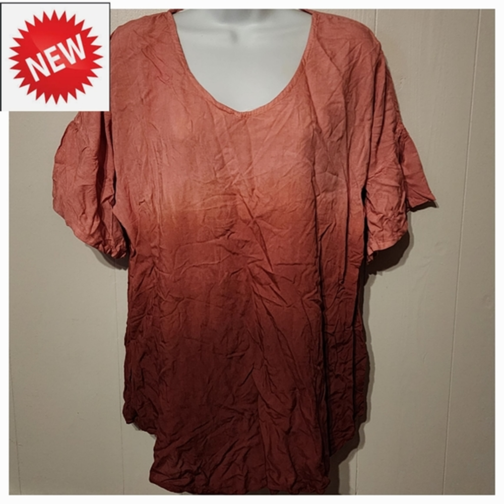 NWT Tamsy Short Sleeve Top‎ VNeck Pink Ombre Lightweight Casual Large A429